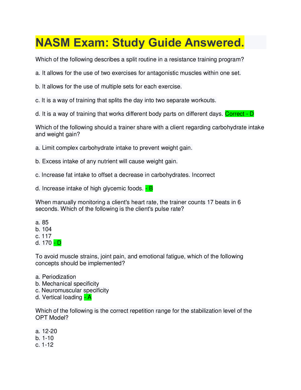 Preview image for NASM Exam Prep Questions & Answers.